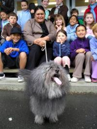 Nanaia mahuta with 'Charlie,' the Dog Safe mascot